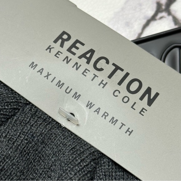 Reaction Kenneth Cole KC Mens Gift Set Winter Scarf Uncuffed Beanie Hat Charcoal - Picture 4 of 14